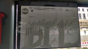 Bus route chart inside the bus